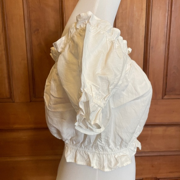 H&M Short Blouse with Ruffles bohemian white linen cotton blend - Picture 4 of 10